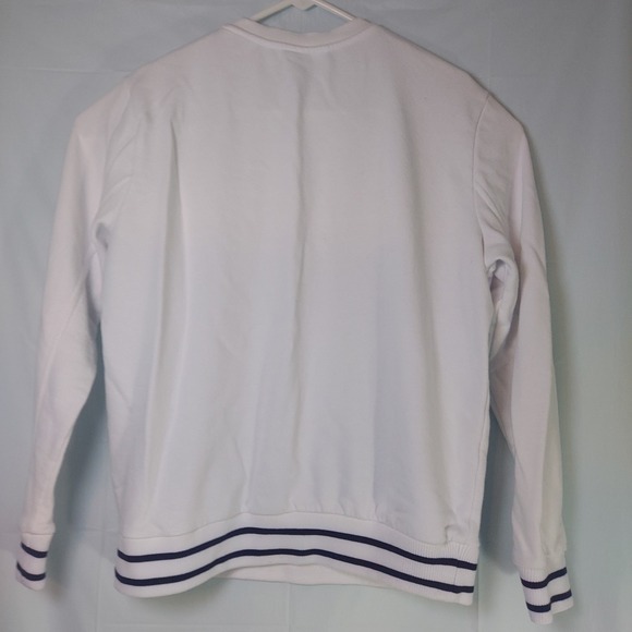 Fila White Crewneck Sweatshirt XL Striped Cuffs Classic Logo Pullover Top - Picture 3 of 6